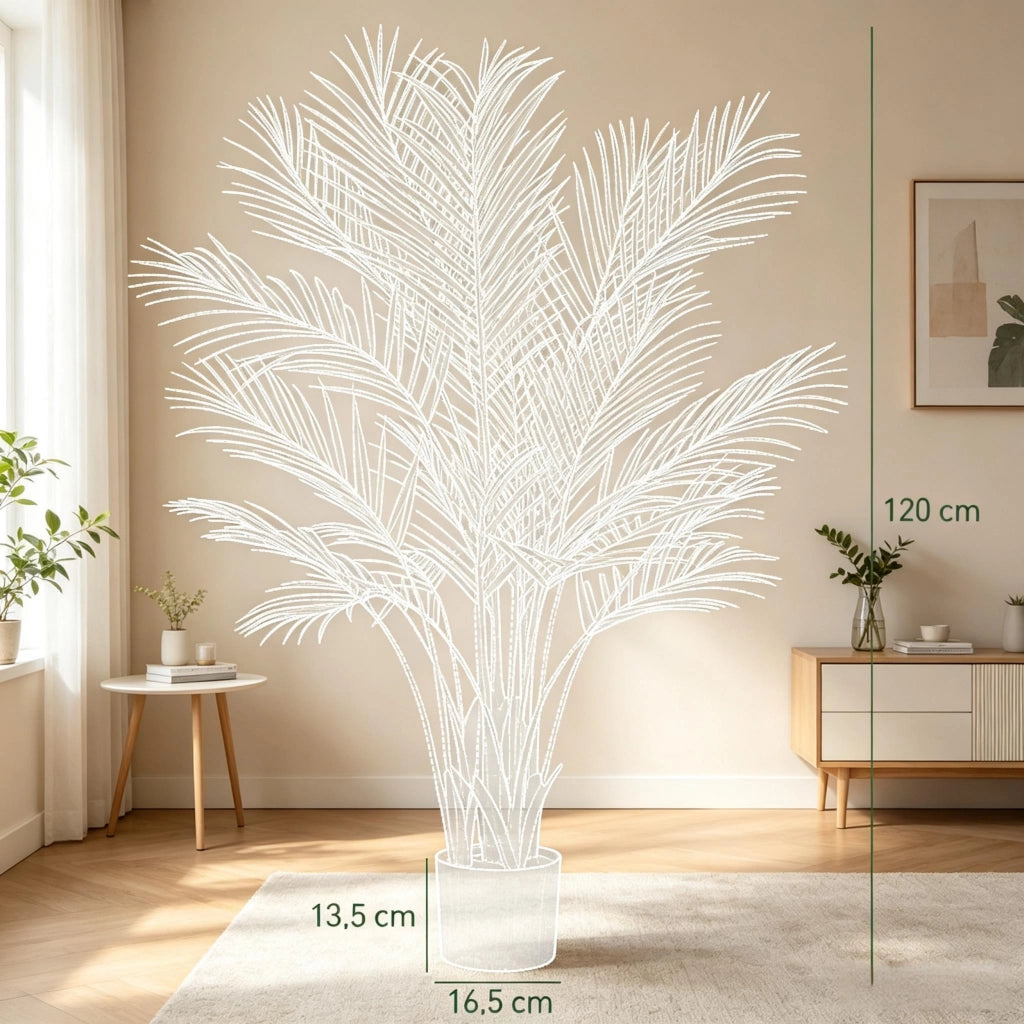 Palma artificiale areca con 22 foglie in plastica verde vaso in tessuto con base in cemento altezza 120 cm