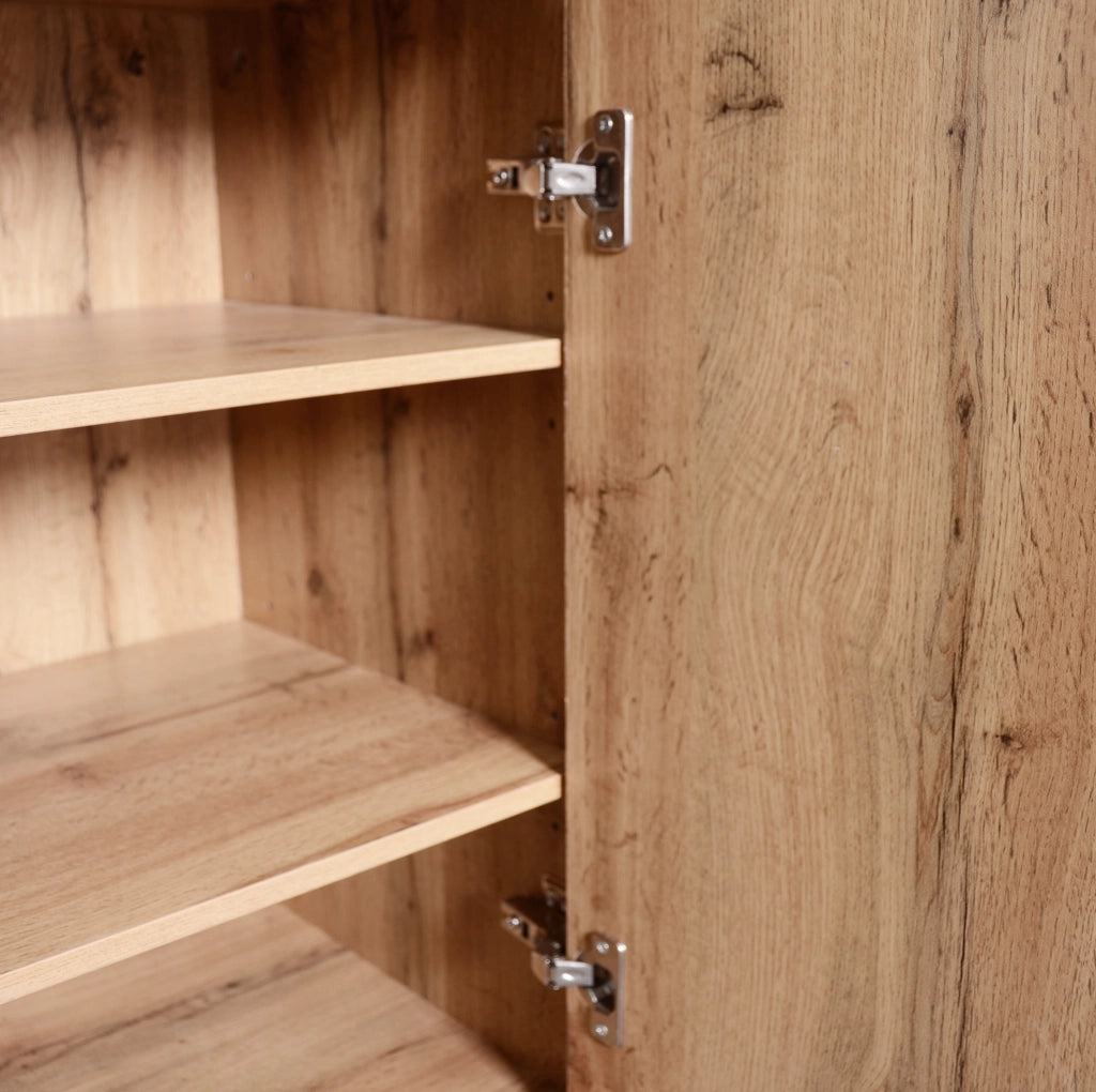 Set ingresso con appendiabiti, specchio, scarpiera, panca e ripiano superiore in legno e nero, 105x40x191,5 cm