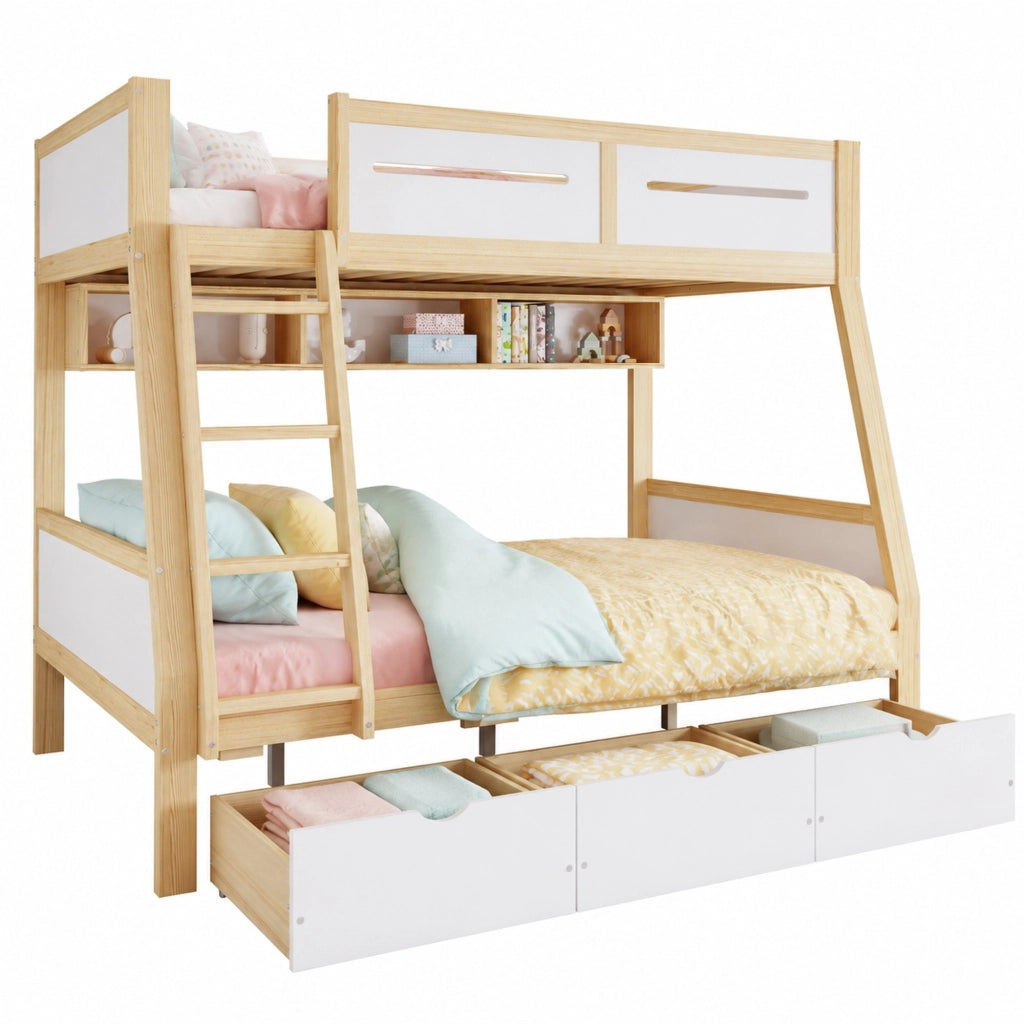 Letto a castello per bambini 90x200 e 120x200 cm bianco naturale