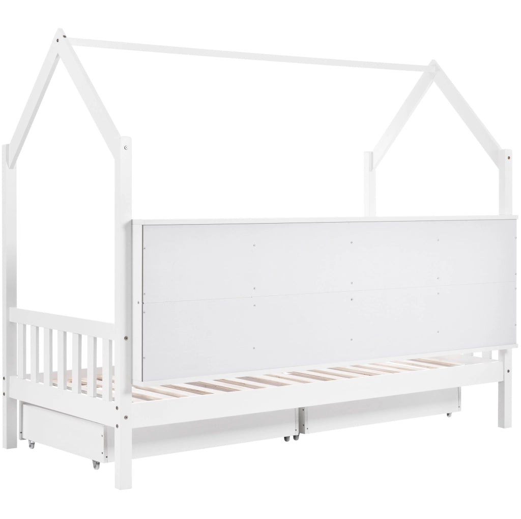 Letto a casetta per bambini con doppio spazio contenitivo e 2 cassetti