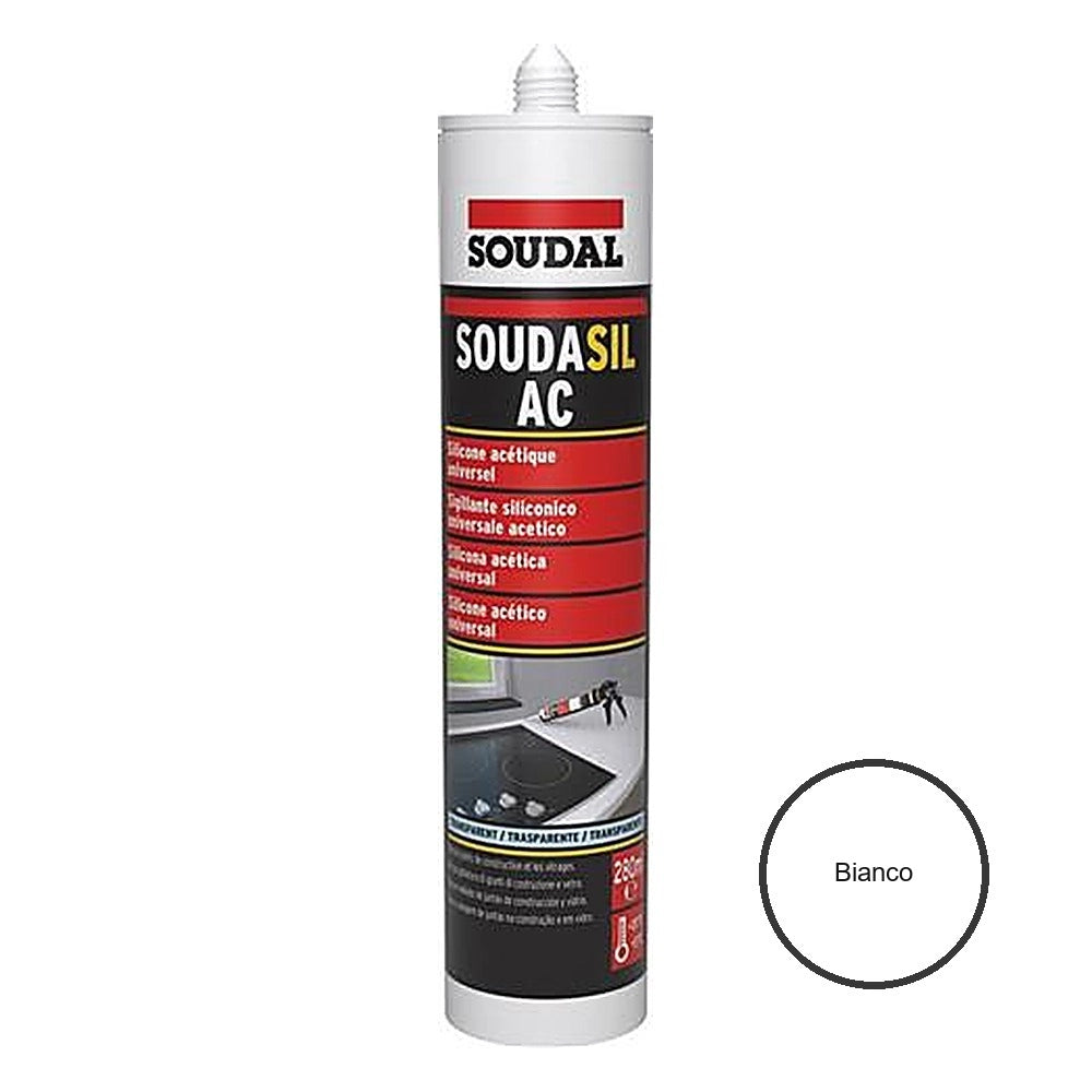 Silicone acetico universale soudal 280 ml *** colore- bianco, confezione 1