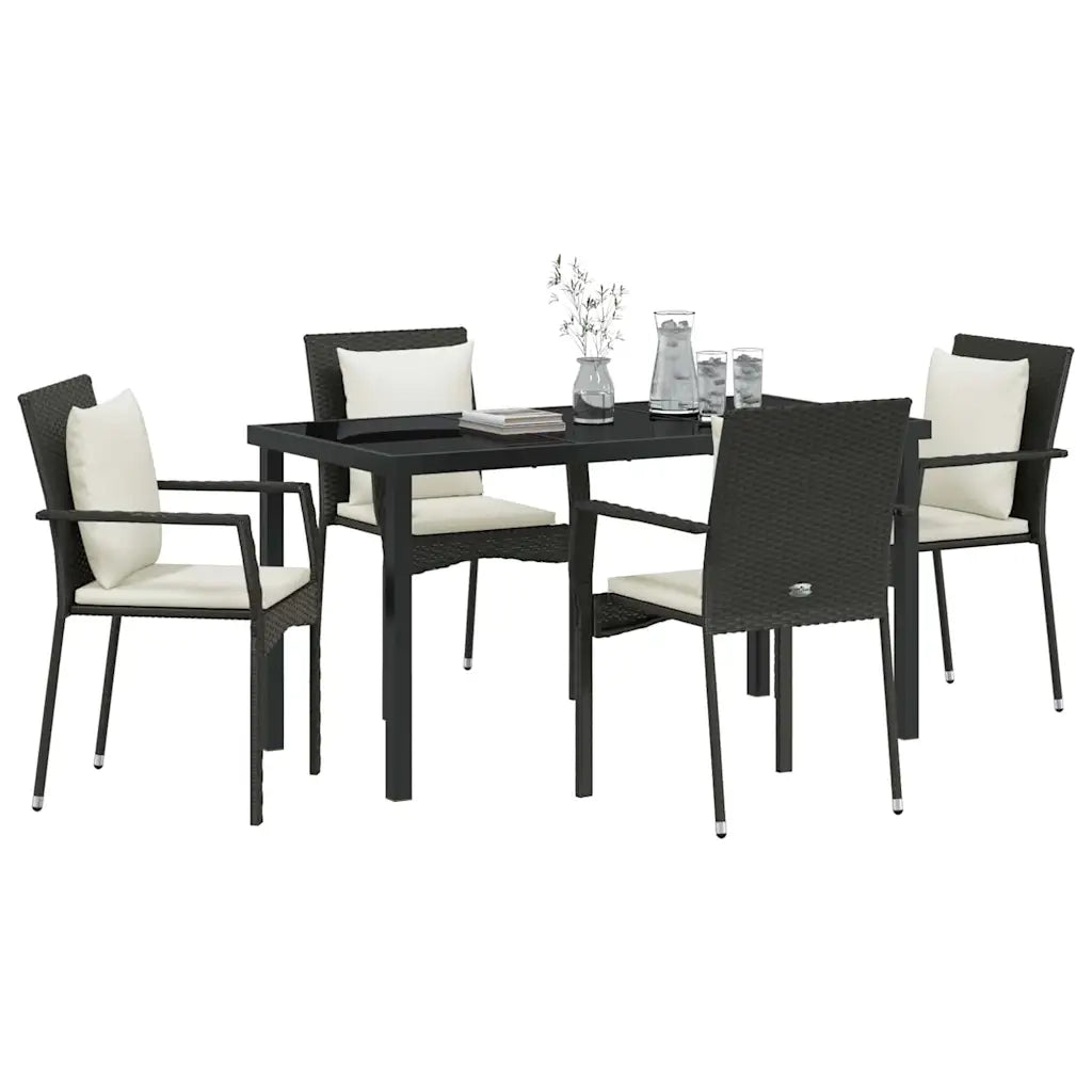 Set da Pranzo per Giardino con cuscino 5 pcs Nero polyrattan 3380073