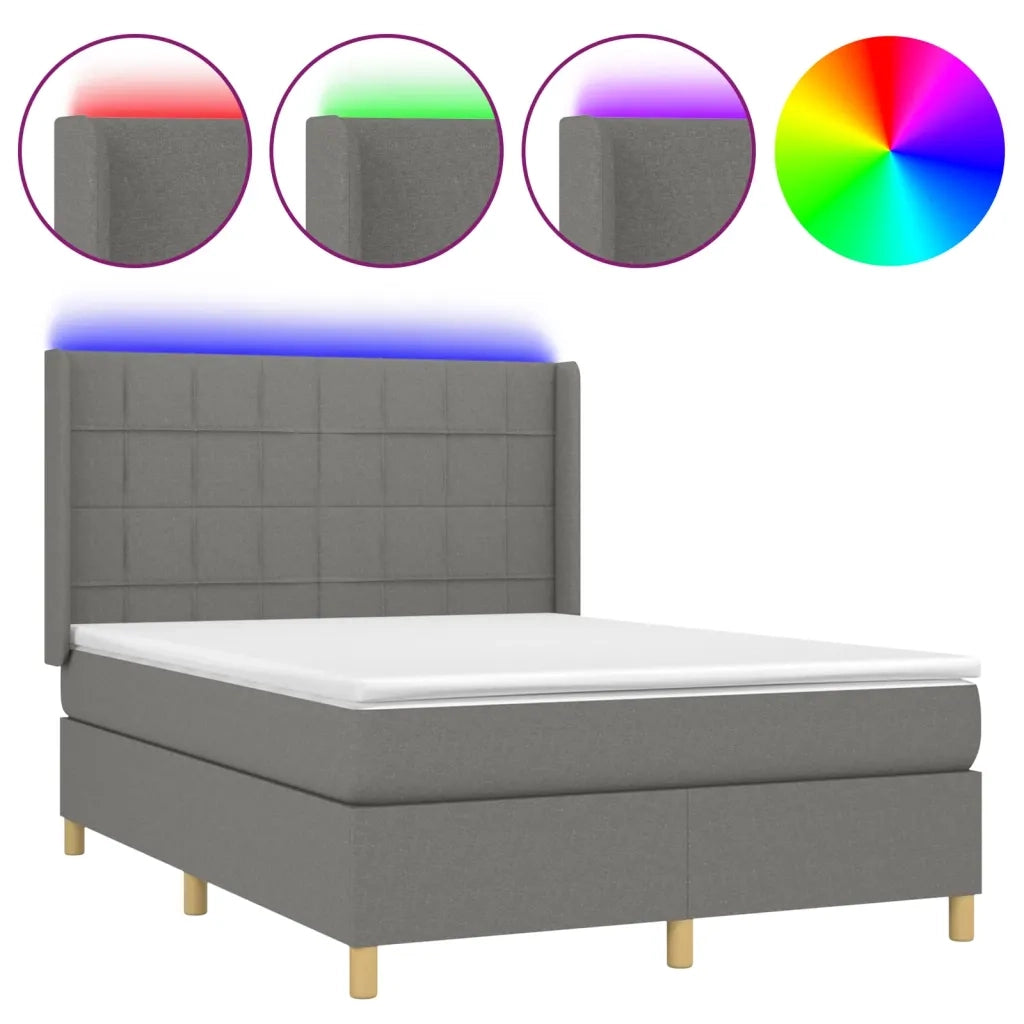 Letto a Molle Materasso e LED Grigio Scuro 140x200cm in Tessuto 3138878