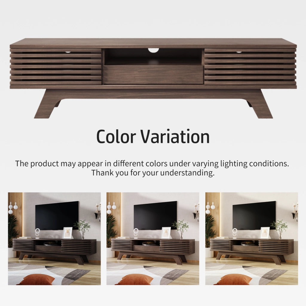 Mobile TV con due ante; cassetto; vani aperti e passacavi in truciolare naturale per soggiorno 150 × 35 × 44 cm