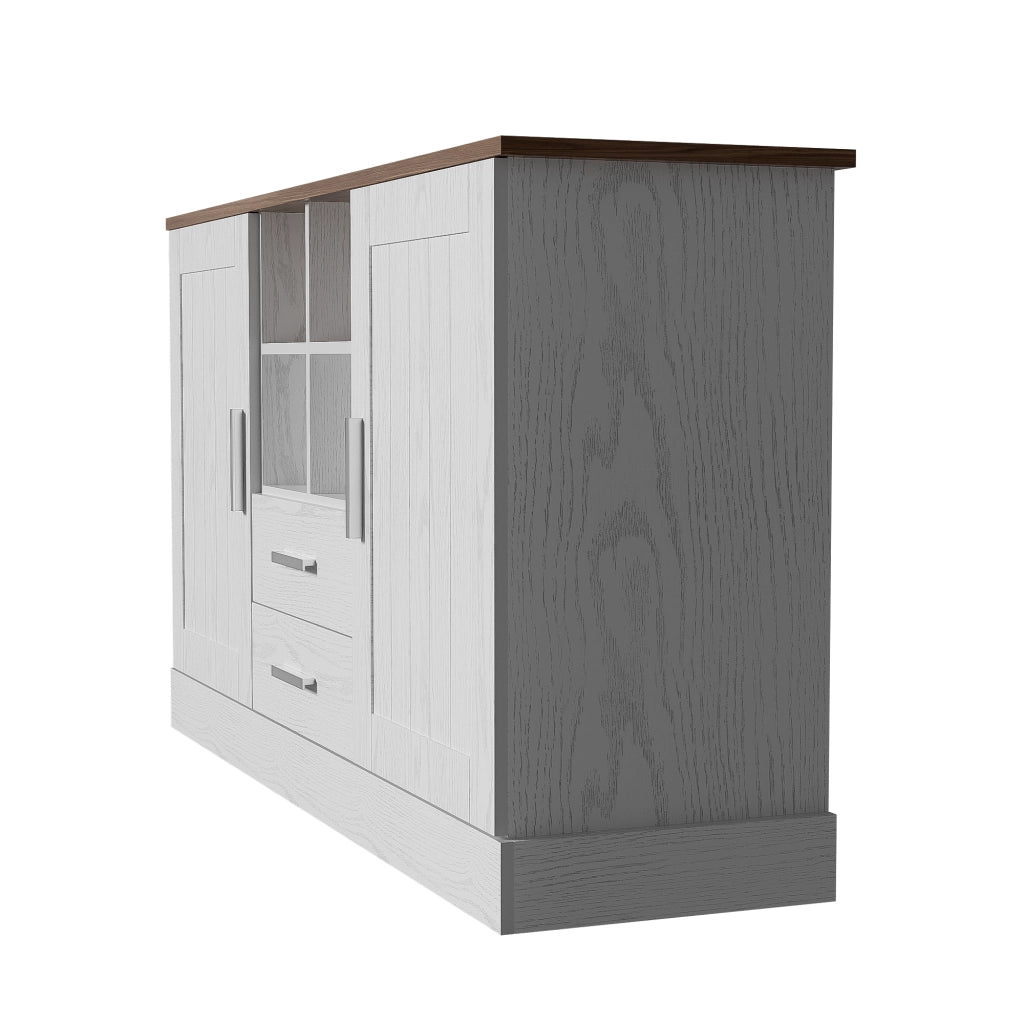 Credenza 2 ante 2 cassetti 4 vani aperti in pannello truciolare bianco e marrone effetto legno 140 × 40 × 79.5 cm