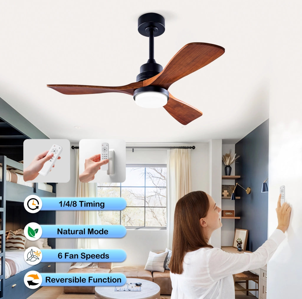 Ventilatore a soffitto da 42 pollici con luce, motore DC reversibile ed energia efficiente, telecomando 6 velocità