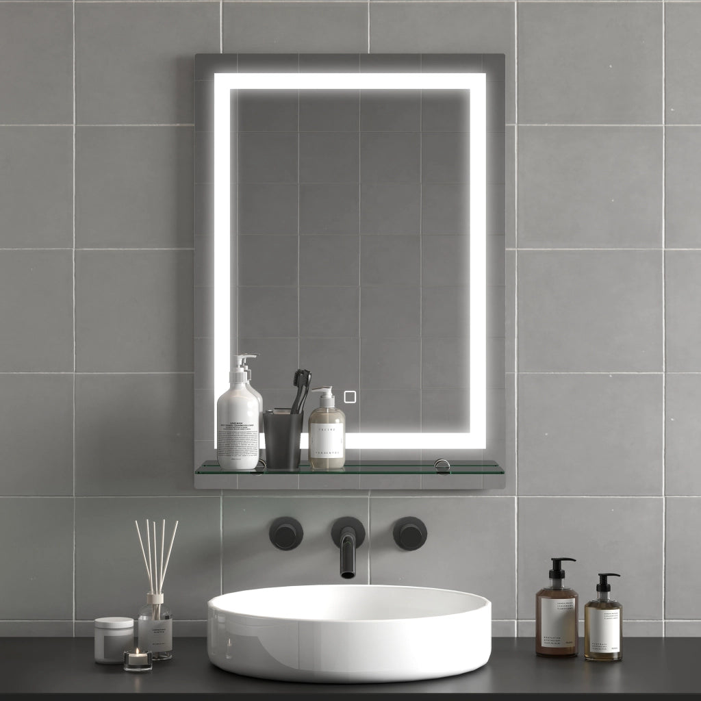 Specchio Bagno a LED con Mensola Vetro ¨C Zephmum ¨C Argento 50x12x70 cm