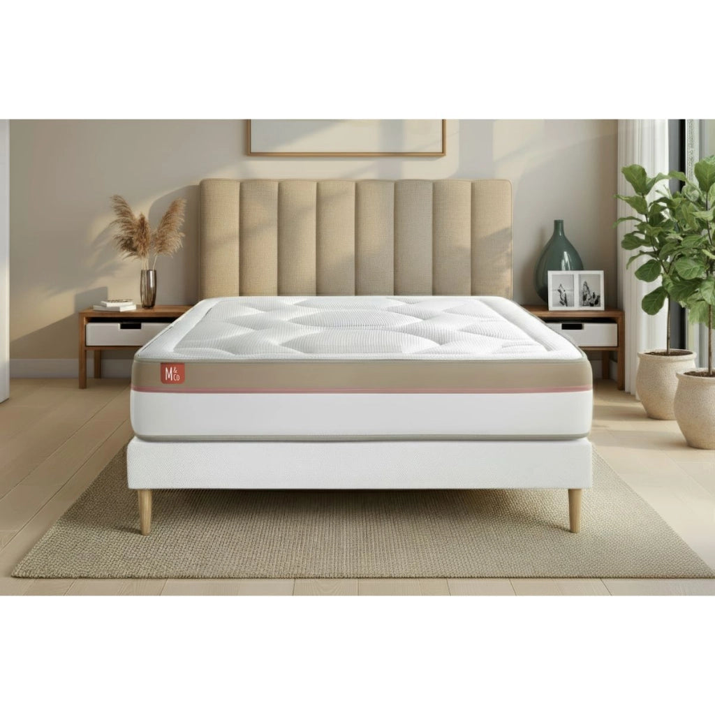 Pacchetto letto completo - Materasso 140x190cm + Box spring con doghe (kit) + 2 cuscini + Piumino - Le Cosy