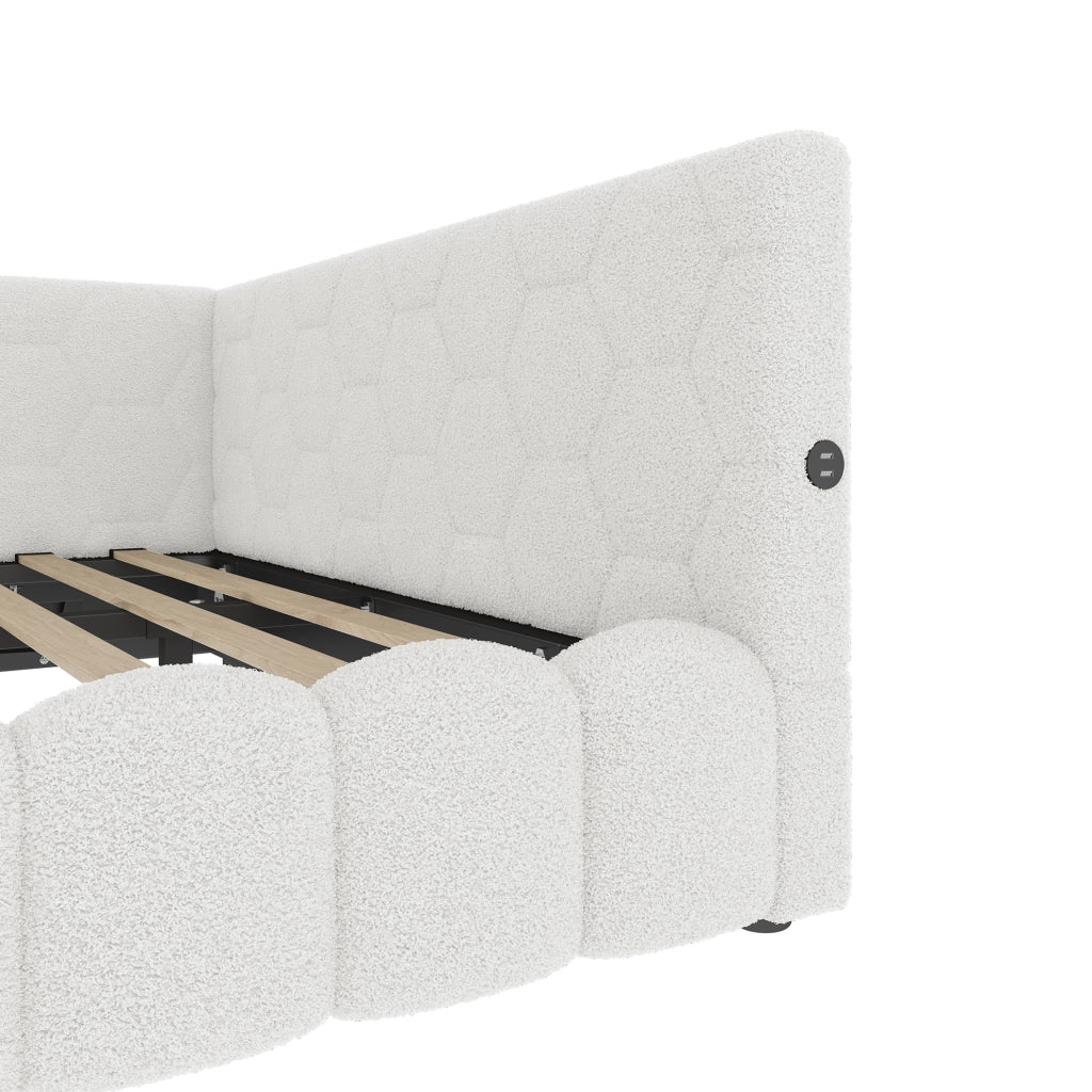 Daybed 140x200 cm con contenitore idraulico, LED, USB e Type-C, bianco