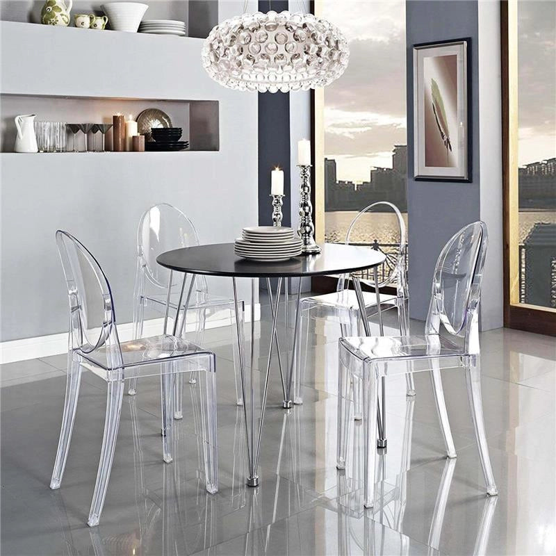 SET 2 SEDIE LOUVRE IN POLICARBONATO DESIGN CLASSICO CON SCHIENALE FORMA OVALE PER INTERNI COLORE TRASPARENTE 46X55X90H CM