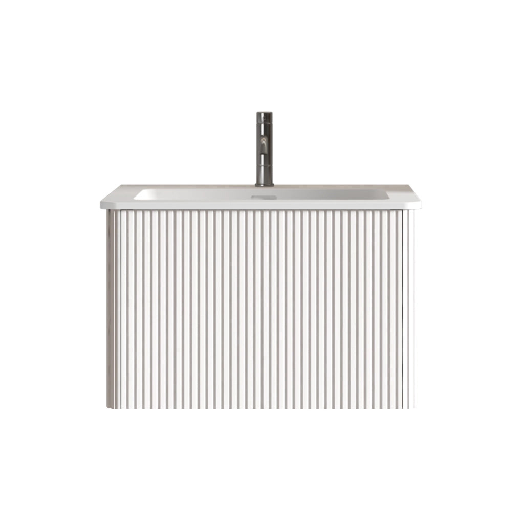Mobile bagno sospeso 60 cm con lavabo Solid Surface, rilievo fluted, bianco