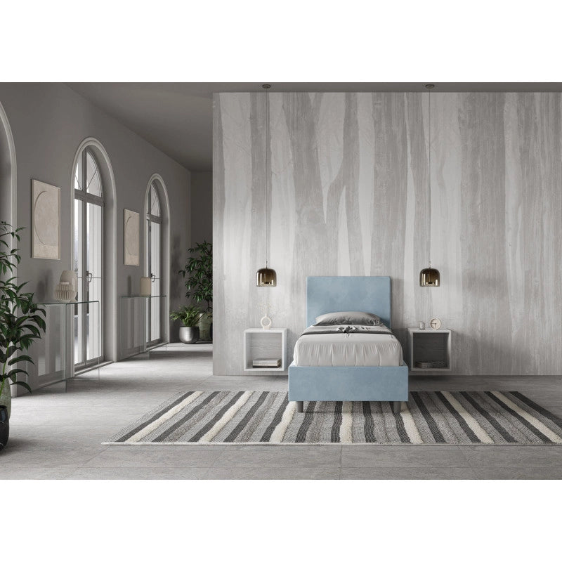 Letto imbottito Singolo 90x200 cm Adele - Con rete,Microfibra,Azzurro