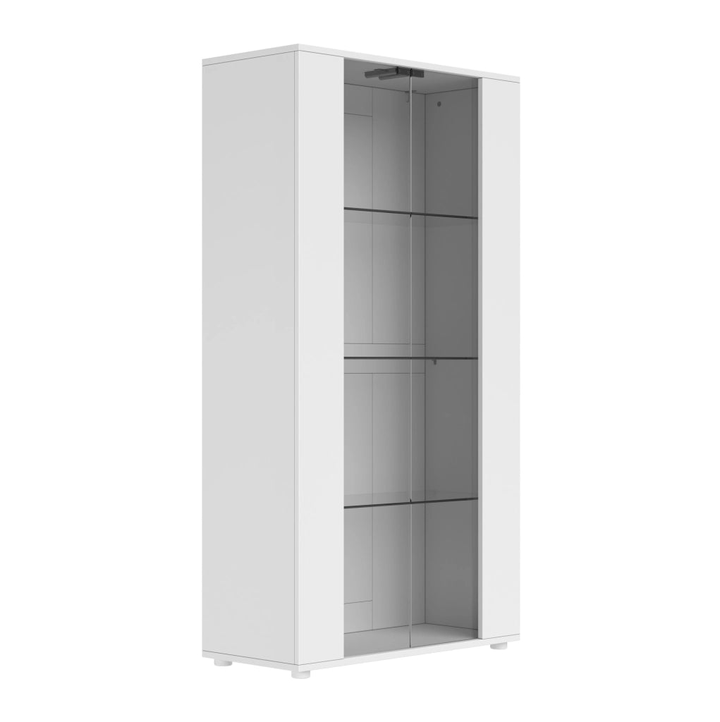 VETRINA 2 Ante in Vetro, 4 Ripiani e LED 80x36x150 cm Bianca