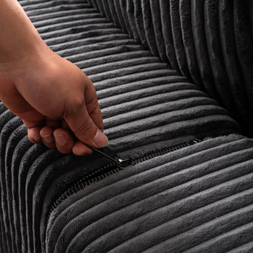 Divano modulare a forma di U in tessuto lampo, 332x156x88 cm, con cuscini grandi e piccoli