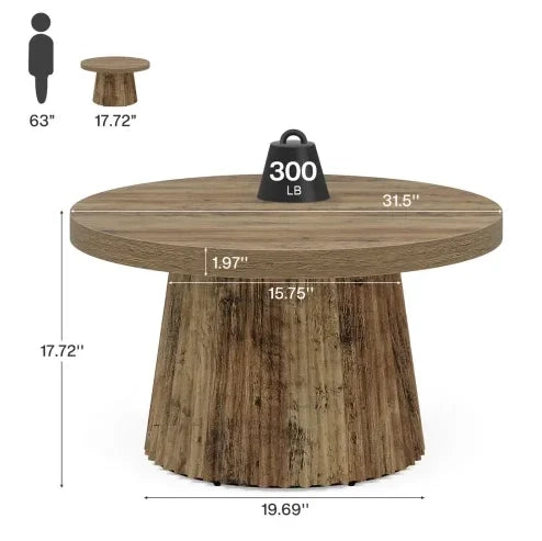 Tavolino da salotto rotondo in MDF con base scanalata, 80 cm, design minimalista