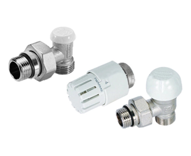 KIT 3 PEZZI VALVOLA/DETENTORE E TESTA TERMOSTATICA 3/8G - 1/2X16   TIEMME RACCORDERIE SPA