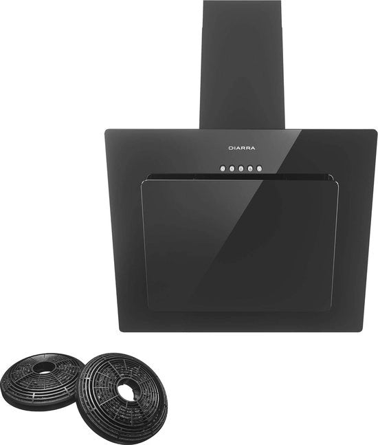 Cappa aspirante a soffitto 60cm con sistema di controllo SensorTouch, ventilazione energetica, illuminazione a LED e filtro grasso in acciaio inox.
