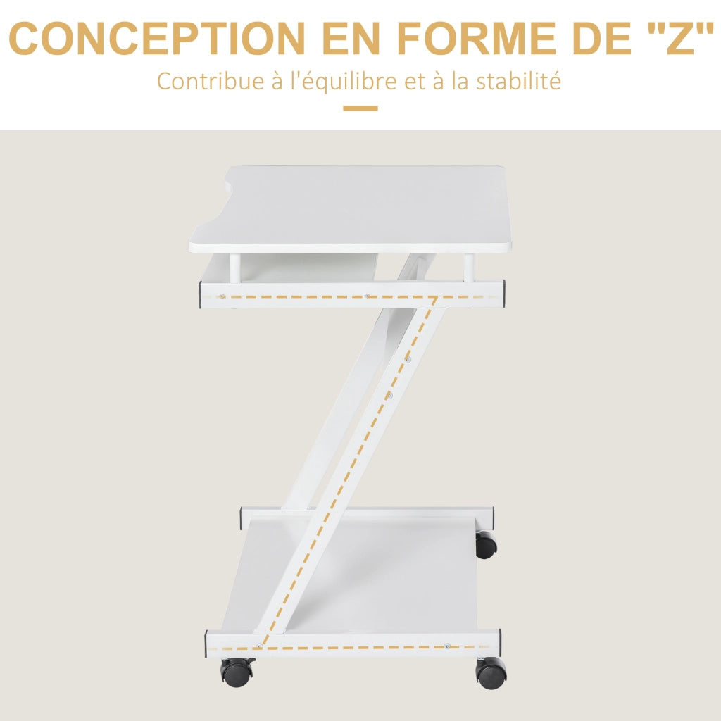 Scrivania per computer con ruote e scaffale ¨C Minimal ¨C Bianco