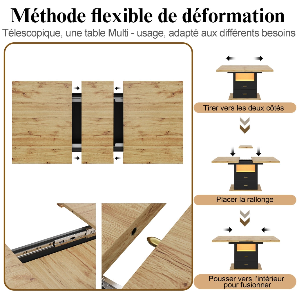 Tavolo da pranzo allungabile 110-140x80x75 cm, 6 posti, con illuminazione LED, per sala da pranzo, cucina o terrazza