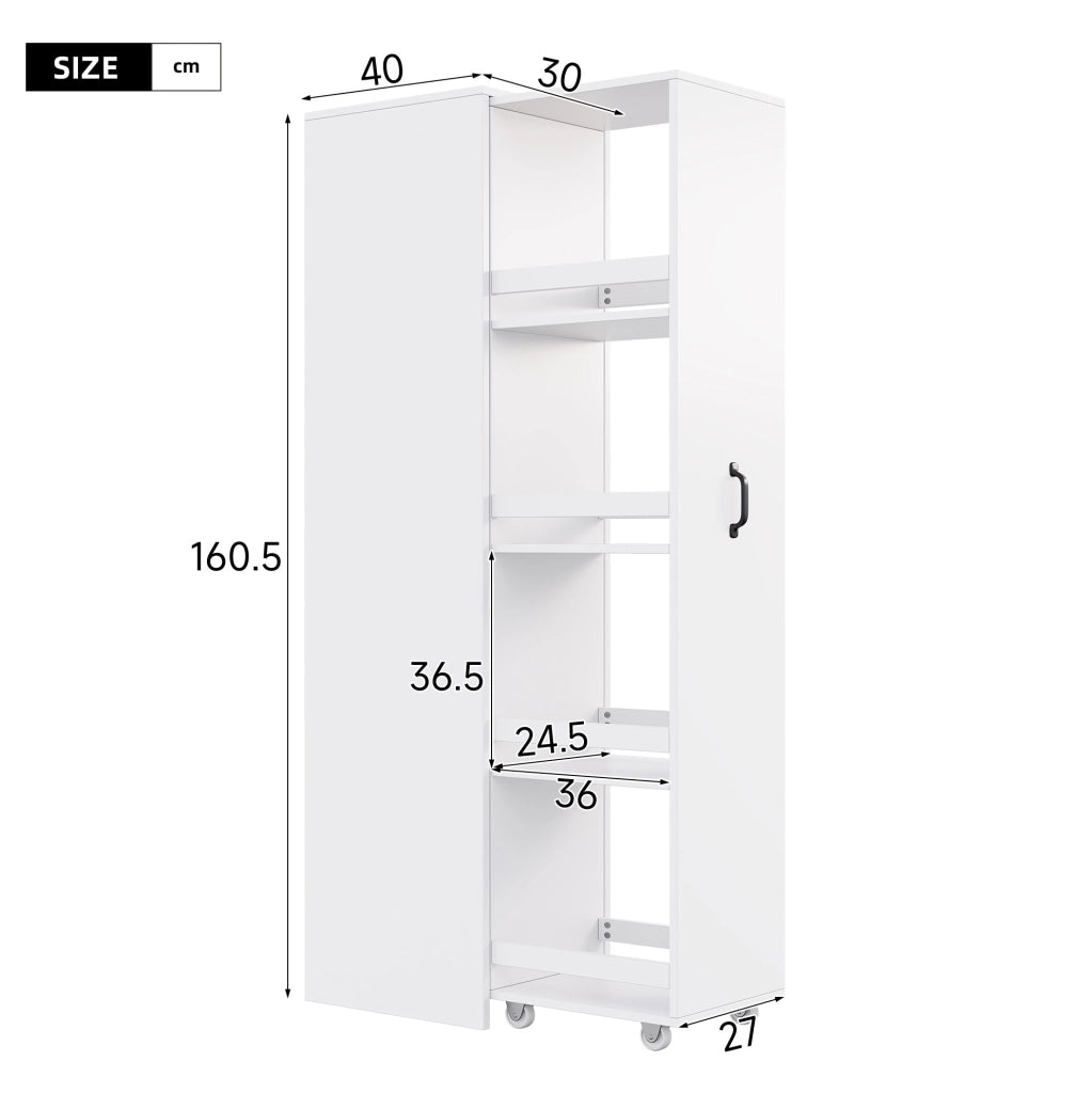 Libreria stretta su ruote 40x30x160;5 cm in MDF bianco