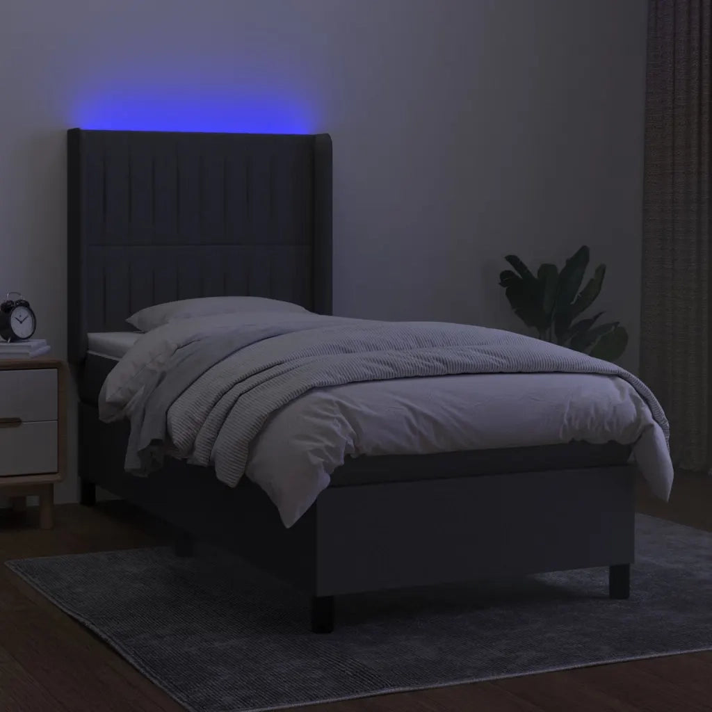 Letto a Molle Materasso e LED Grigio Scuro 100x200cm in Tessuto 3138454