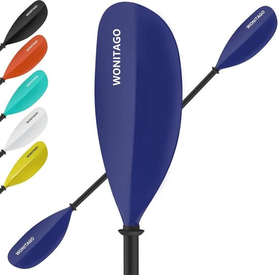 Pedale per kayak a doppia pala con manubrio in fibra di vetro e lama in nylon, regolabile 210-230 cm, 230-250 cm, pedali per kayak, canoa, barca, colore nero/blu/arancione