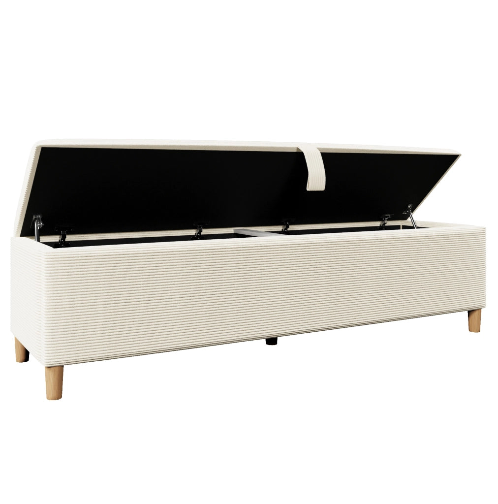 Panca contenitore da letto 165x38x46 cm con apertura idraulica in velluto a coste beige