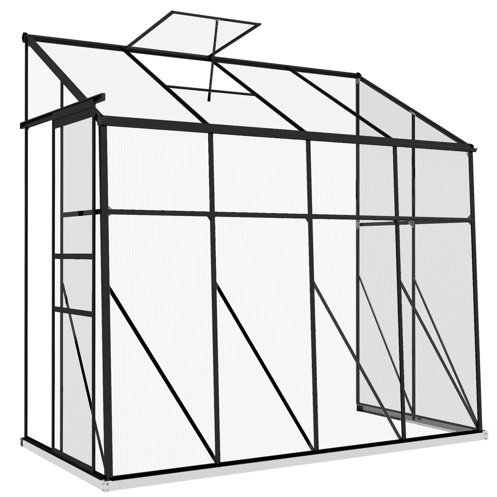 Serra addossata da giardino in policarbonato con porta scorrevole e ventilazione ¨C Xylo ¨C 127x253x240 cm nero