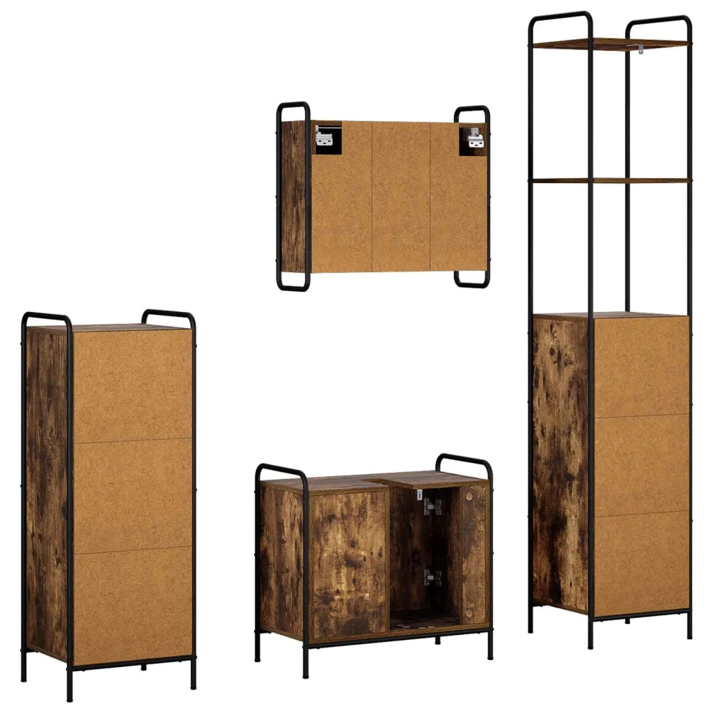 Set di Armadi da Bagno 4 pz Rovere Fumo 40 x 36 x 200,5 cm 3444677
