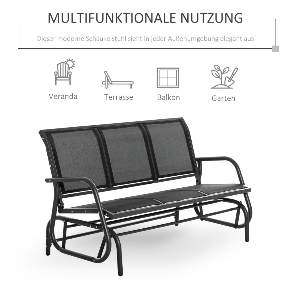 Panca Altalena da Giardino a 3 posti in Metallo con Meccanismo Oscillante, 147x70x85 cm, Grigio Scuro, Portata 300 kg
