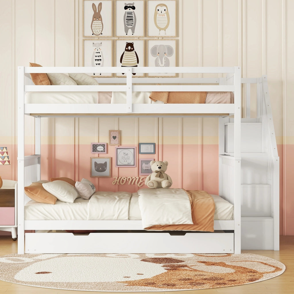 Letto a castello 140 × 200 cm con letto estraibile 92 × 191 cm; mensole sulla scala; senza materassi; bianco