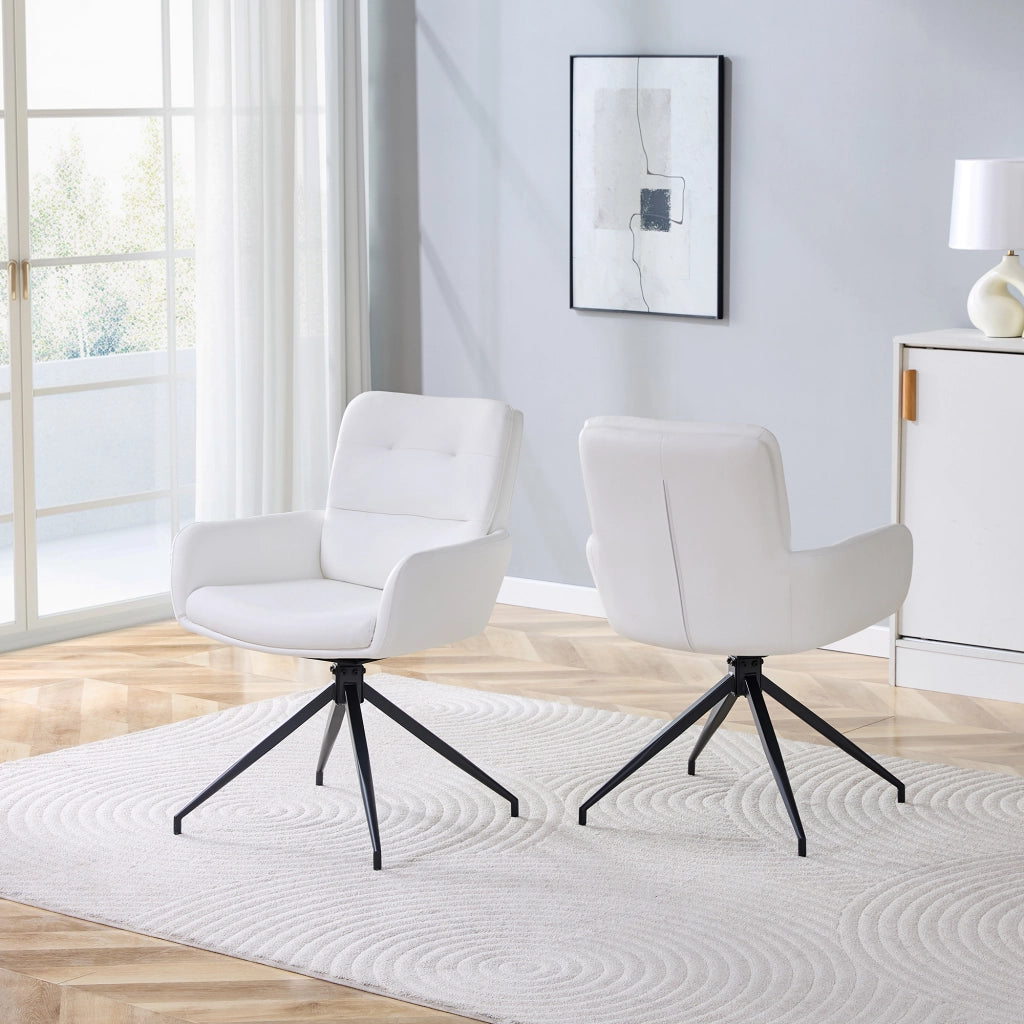 Set di 2 sedie da sala da pranzo girevoli a 360 gradi con schienale imbottito, in PU bianco e metallo nero