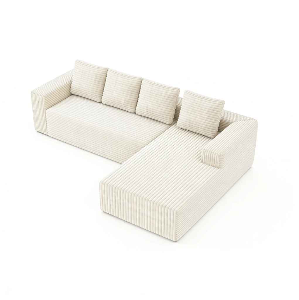 DIVANO Modulare a L in Velluto a Coste Beige Set da 2 pezzi