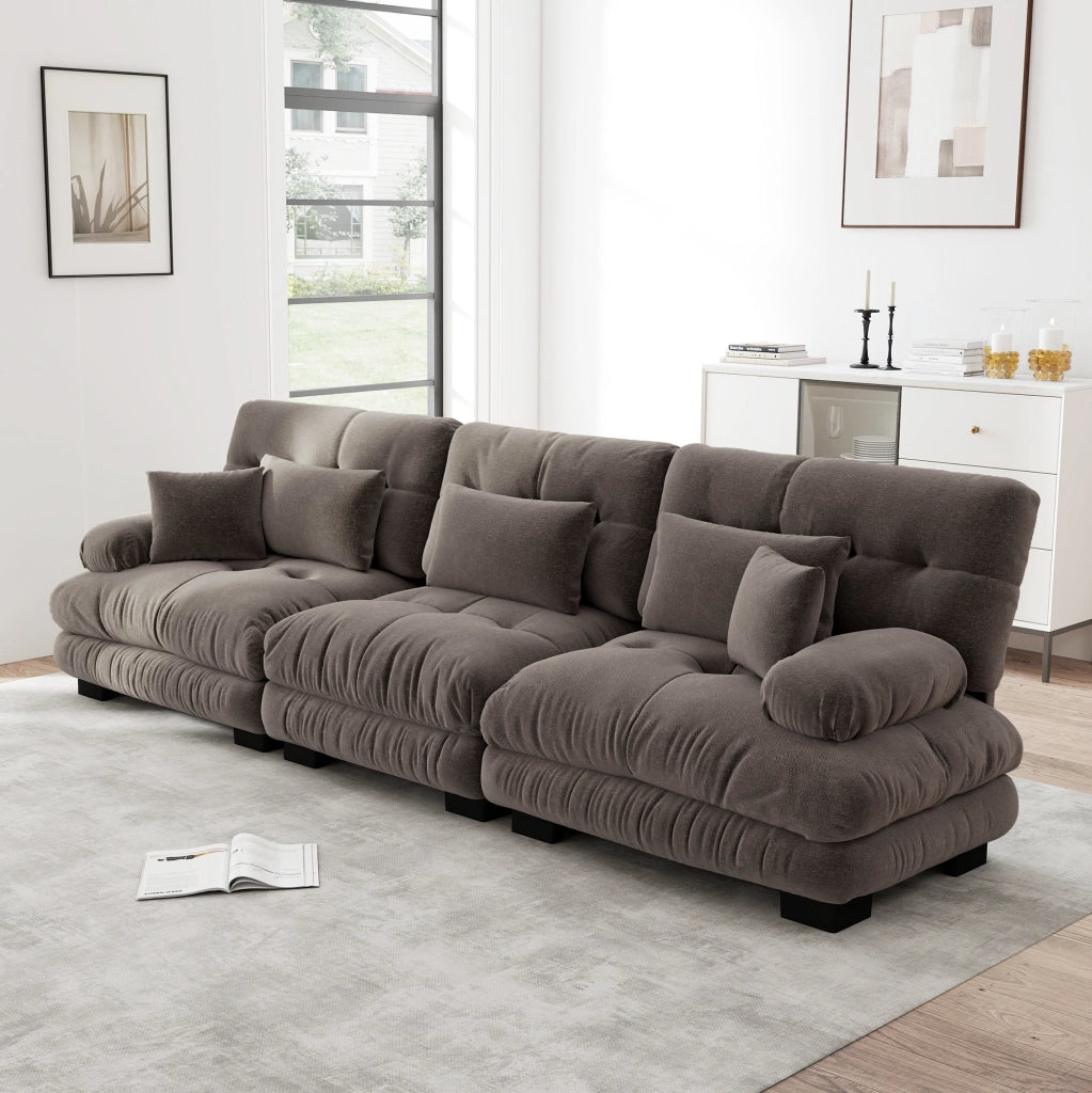 Divano angolare modulare 3 posti 313x77x81 cm in ciniglia marrone
