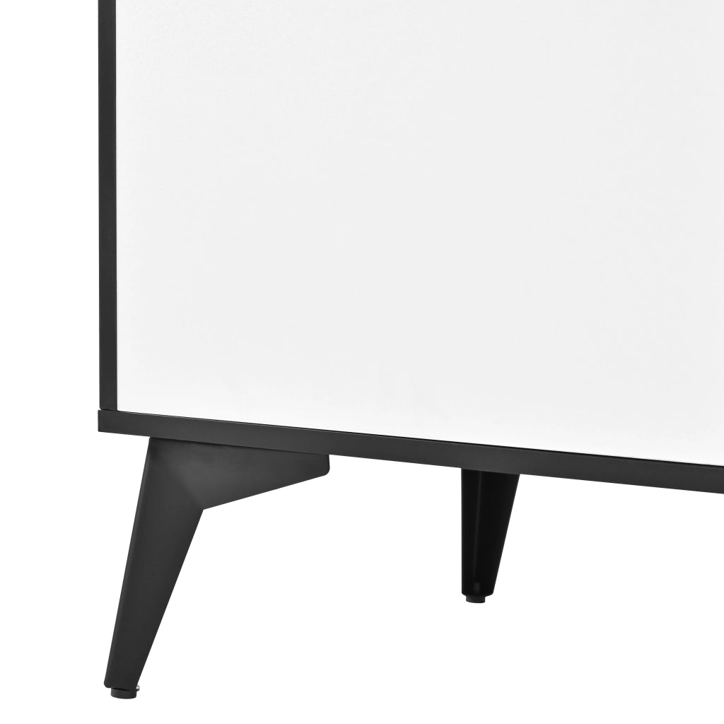 Cristalliera con LED regolabile via app; 3 cassetti e portabicchieri dorato in MDF bianco e nero 120 ¡Á 40 ¡Á 160 cm