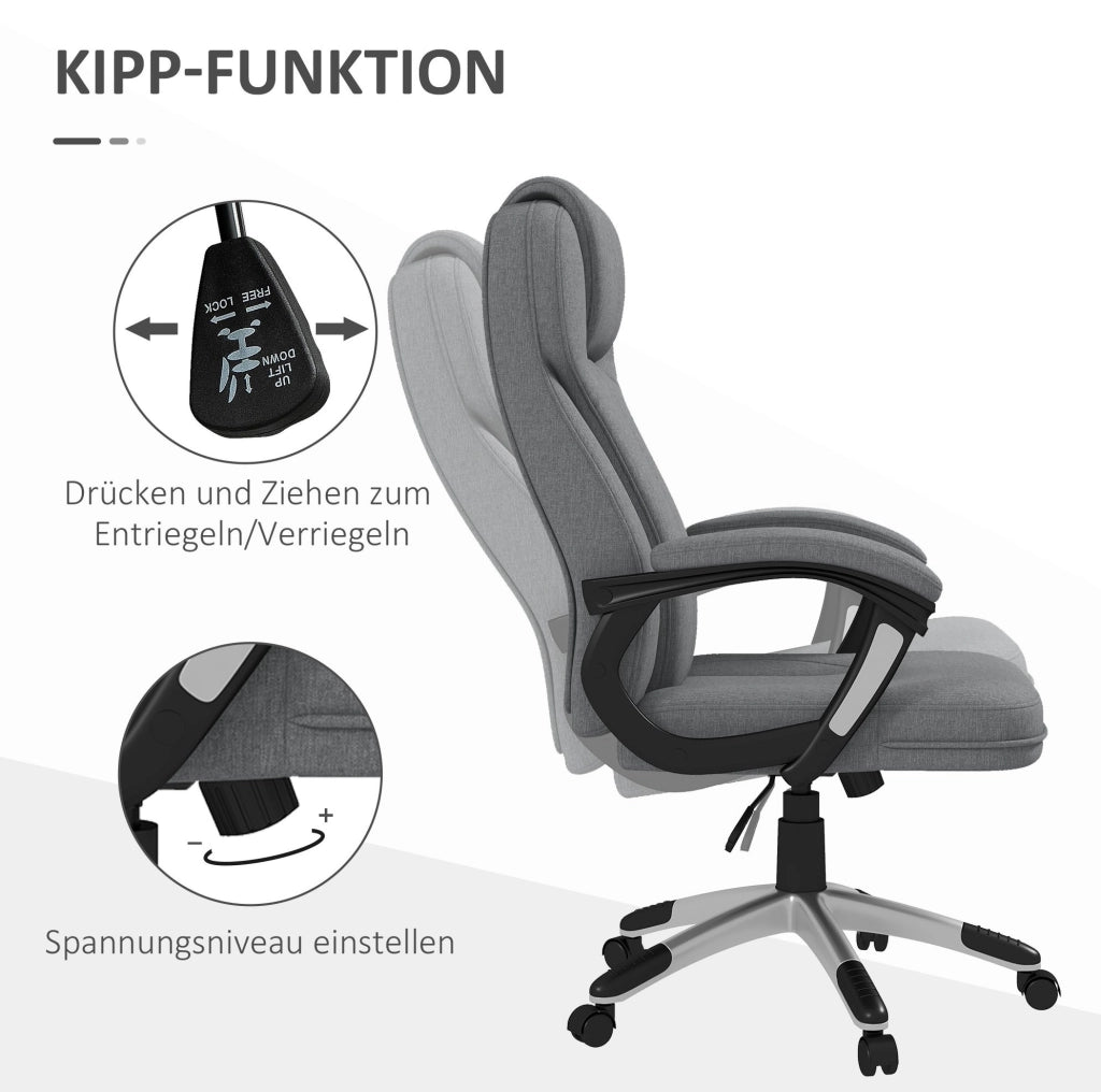 Sedia da ufficio ergonomica grigia con poggiatesta e funzione dondolo