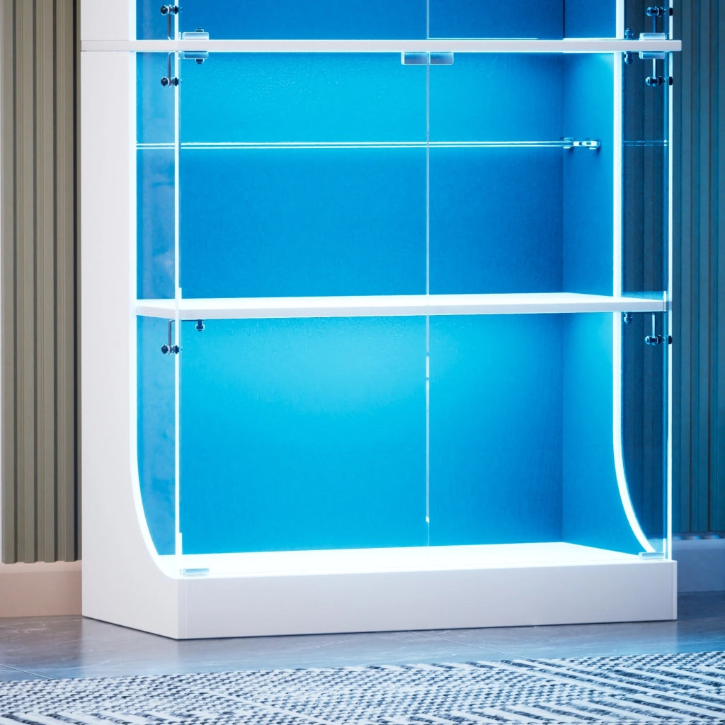 Vetrina in vetro bianca a 4 ripiani con illuminazione LED e sensori intelligenti, 80x35x165 cm