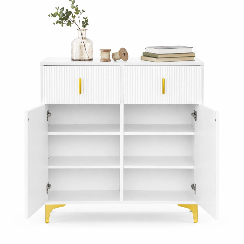 Madia bianca 83x35x101 cm con 2 cassetti; 2 ante e ripiani regolabili HOMVRA