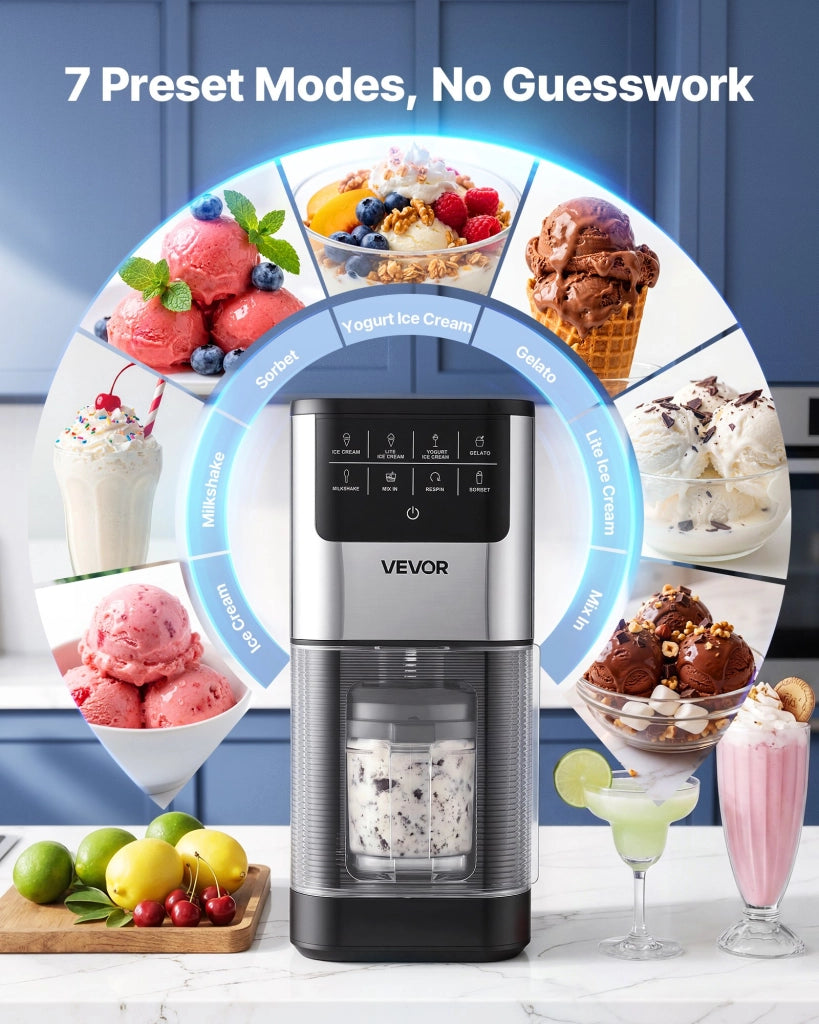 Gelatiera da Banco Elettrica 800W IEM1006-GS Macchina per Gelato 7 in 1 con 2 Coppe da 0,5L per Sorbetti e Dolci Uso Domestico
