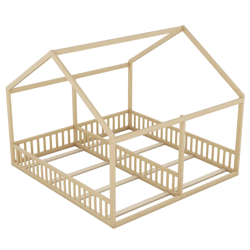 Letto per Bambini 90 x 200 cm - con Sponde; Modello Casa - in Pino e MDF - Naturale