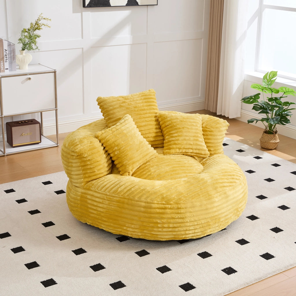 Poltrona sacco in corduroy senape con braccioli; 108x108x52 cm