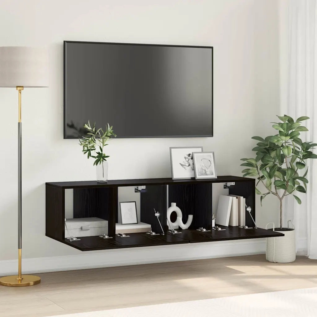 Set mobile TV 2 pz | Armadietto TV | Mobile Porta TV Nero 60 x 30 x 30 cm Legno multistrato
