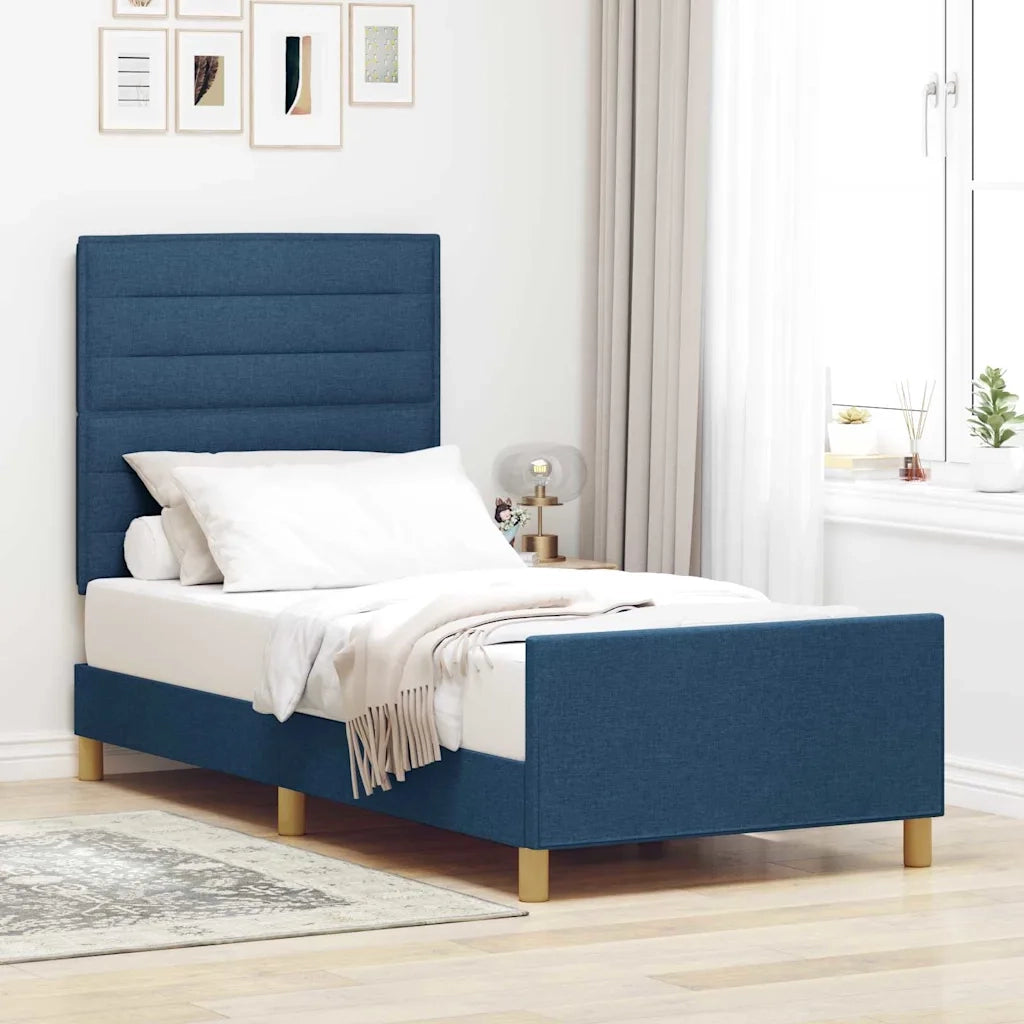Struttura del letto con testiera Blu 100 x 200 cm Tessuto