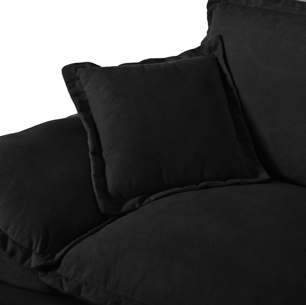 Divano modulare angolare Cloud in Chenille nero con ottomano mobile e 2 cuscini