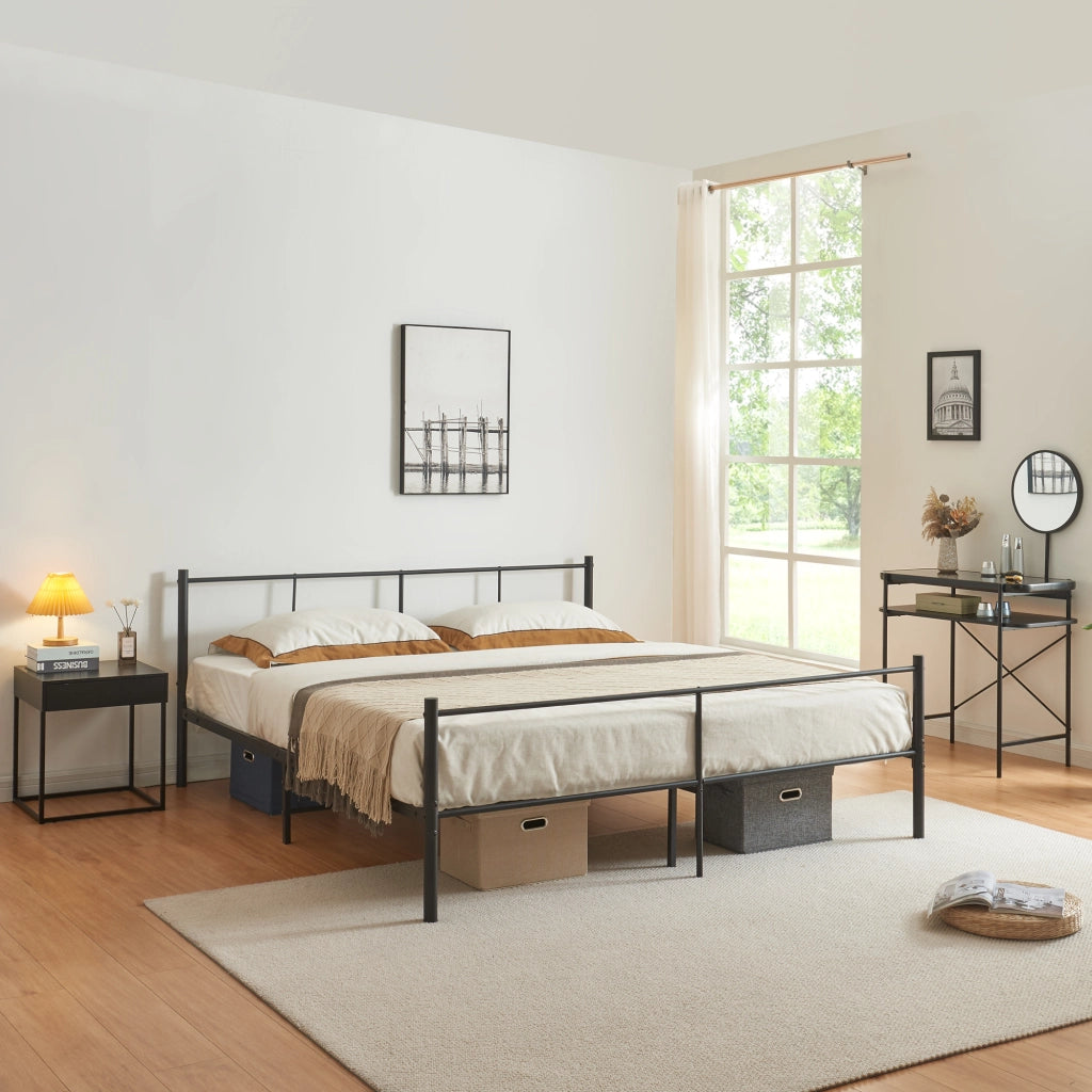 Letto Matrimoniale Laos 160x200 cm con Testiera e Pediera - Acciaio Nero [en.casa]