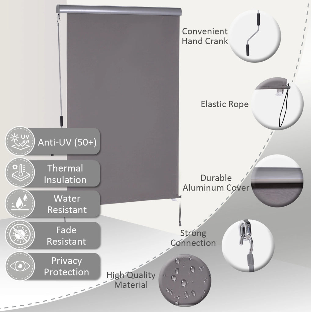Tenda a rullo verticale 120 x 200 cm per balcone con manovella, protezione dal vento e dalla vista, colore grigio