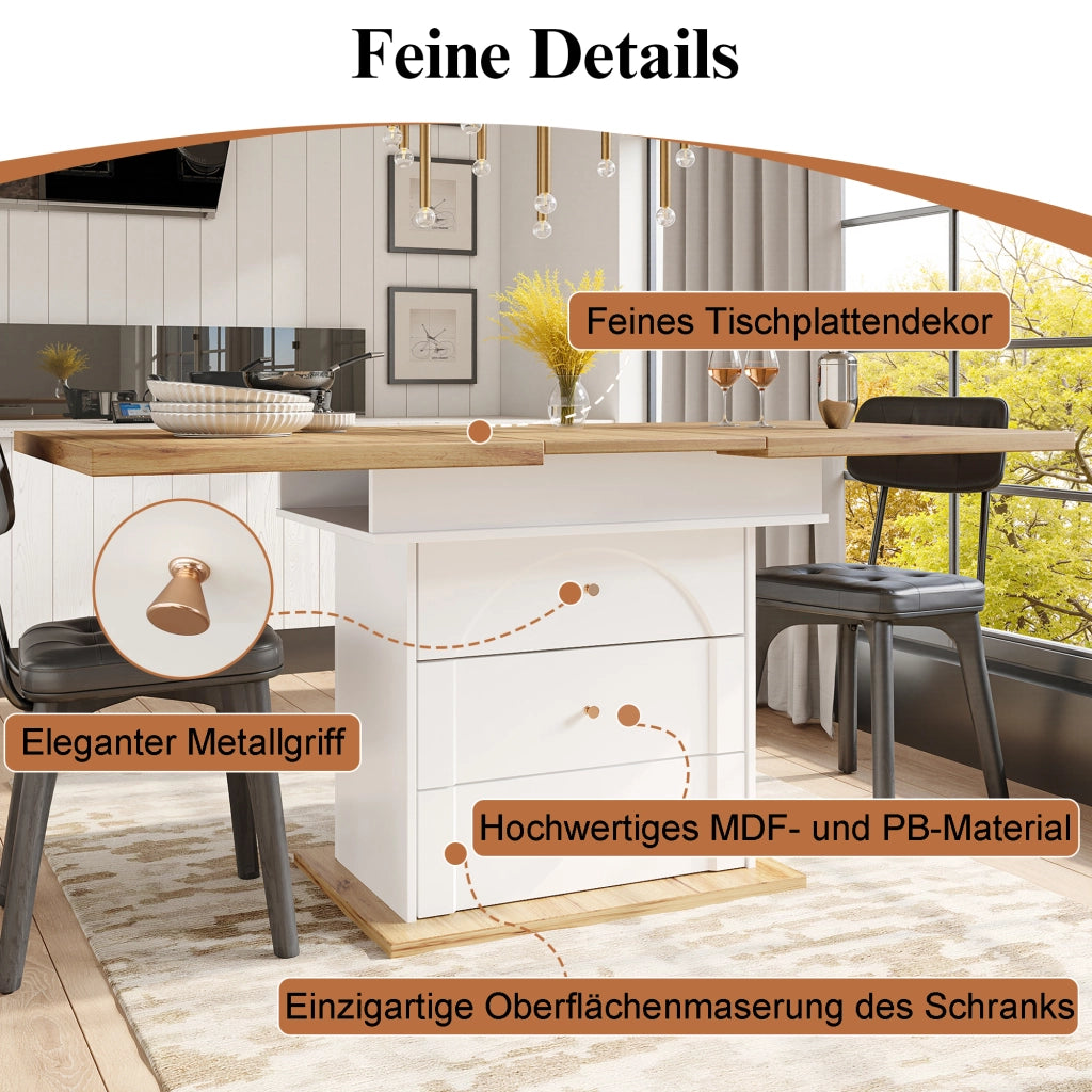 Tavolo allungabile con piano estensibile bilaterale e vano contenitore in MDF 110 × 80 × 75 cm