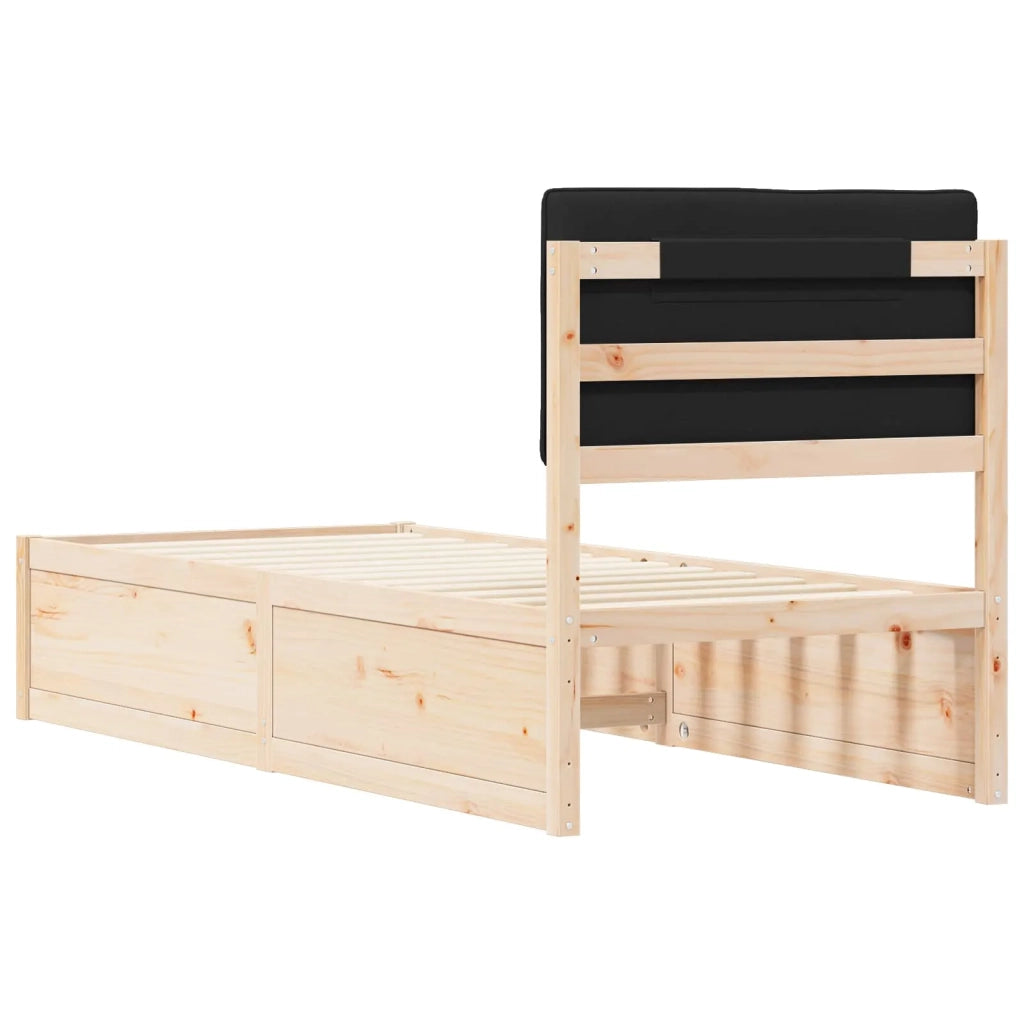 Letto con Testiera Rivestita Nero 80 x 200 cm Pino massello 877801