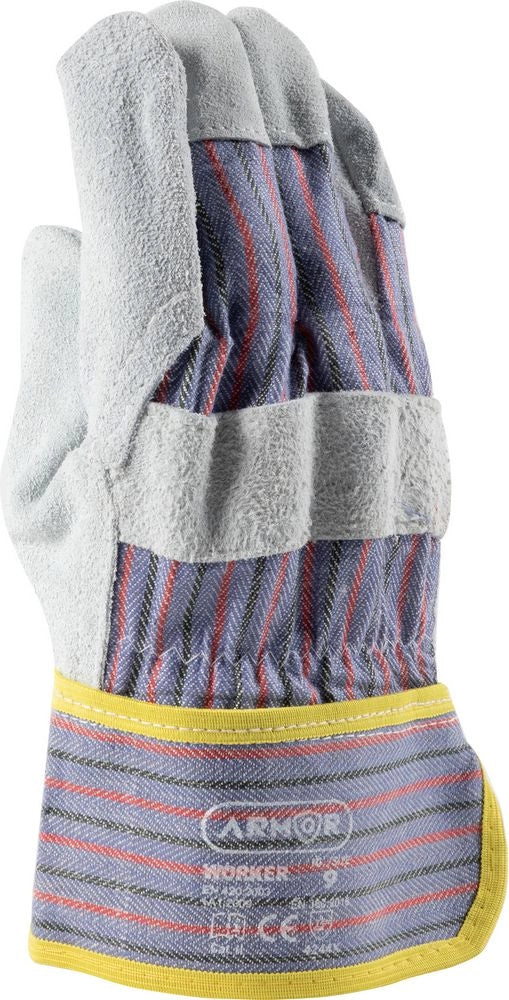 Guanti Worker in pelle o crosta di bovino con dorso in cotone taglia 9