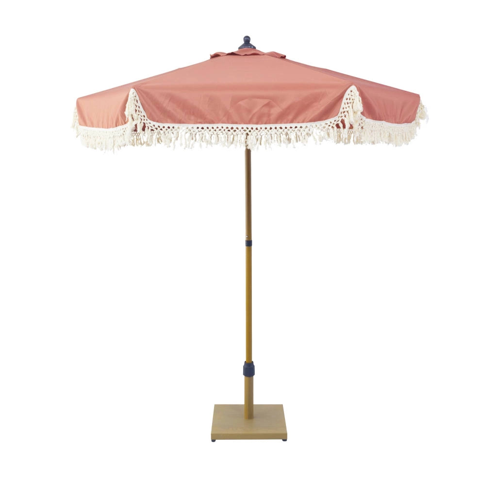 Ombrellone rotondo dritto con frange, ø2m, terracotta